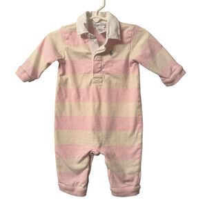 Ralph Lauren Light Pink Rugby Striped Collared One Piece